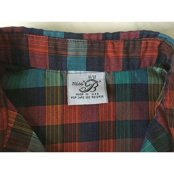 Miss B Jewel Tone Red Teal Plaid Long Sleeve Button-Front Shirt - Size 11/12 - Picture 8 of 9